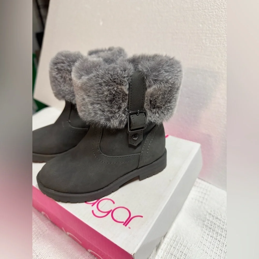 Sugar Girl Charcoal Fur-Trimmed ankle Boots